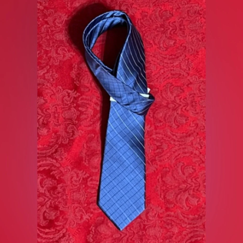 Calvin Klein Boys 100% Silk Blue Windowpane Tie 48
